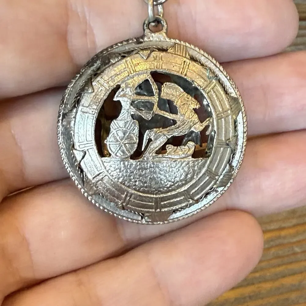 Art Deco Egyptian Revival Silver Plated Key Chain Fob Chain Nefertiti & Horse